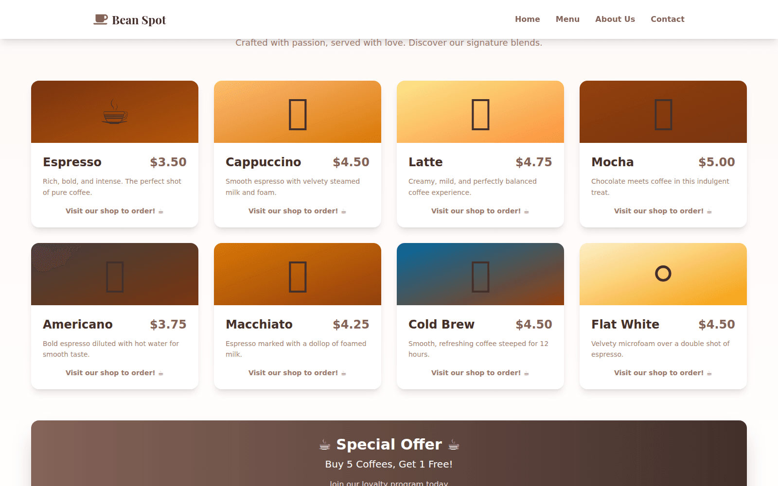 Bean Spot interface
